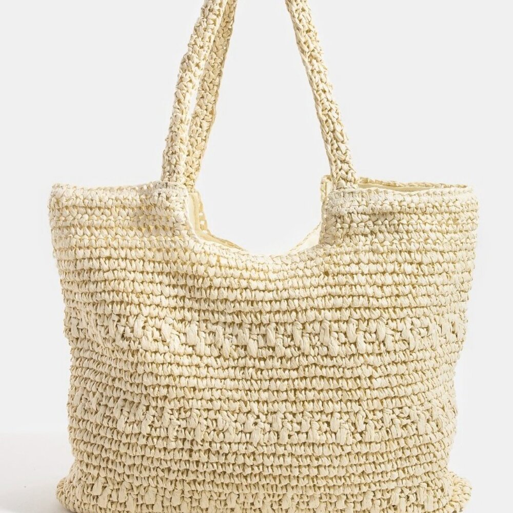 Fame‎ Straw Braided Square Tote Bag